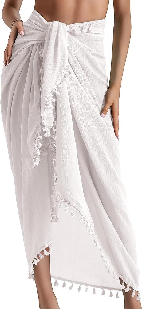 Eicolorte Beach Wrap Maxi Skirt for Women Bathing Suit Swim Bikini Cover Up Sarong (White, 4-12) at Amazon Women’s Clothing store Skirt With Tassels, Colorful Bathing Suit, Beach Wrap Skirt, Solid Skirt, Beach Sarong, Stil Boho, Chiffon Wrap, Coverup Skirt, Beach Skirt