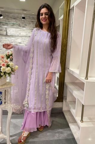 Layered Sharara, Tassel Dupatta, Kurta And Sharara, Kurta Sharara Set, Organza Embroidery, Kurta Sharara, Scallop Border, Sharara Gharara, Georgette Dupatta