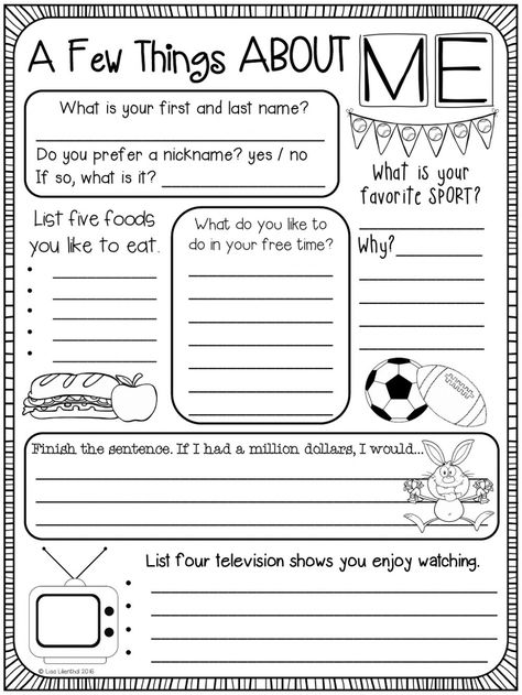 First week of school online activity for 3rd. You can do the exercises online or download the worksheet as pdf. Student Interest Survey, Interest Inventory, About Me Worksheet, Interest Survey, Me Worksheet, First Week Activities, Student Survey, Things About Me, First Day Activities