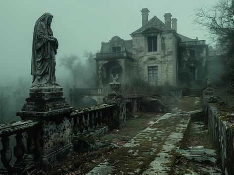 Gothic Environment Concept Art, Medieval Europe Aesthetic, Dark Landscape Photography, Abandon Castle, Anglo Gothic Aesthetic, Gothic Village, Gothic London, Abandoned Aesthetic, Gothic Ruins