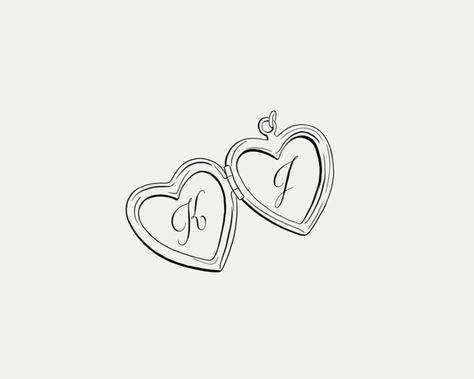 Locket Drawing Simple, Open Heart Locket Tattoo, Matching Locket Tattoo, Small Locket Tattoo, Locket Sketch, Locket Initial Tattoo, Locket Tattoo With Initials, Lockette Tattoo, Traditional Locket Tattoo