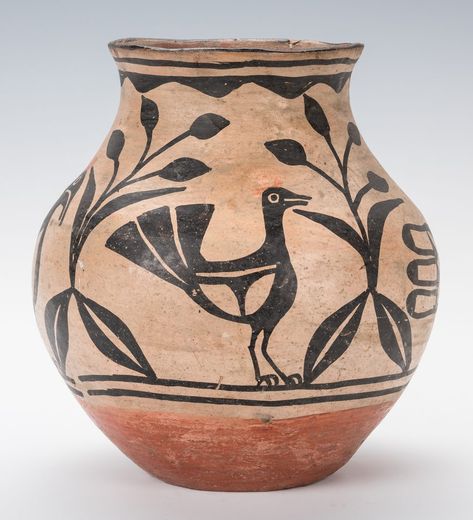 Lot 675: Southwestern Zia Pueblo Pottery Olla Flowering Branches, Pueblo Pottery, Pottery Jar, Base 10, Ceramics Projects, Red Paint, Featured Art, Early 20th Century, Surface Design