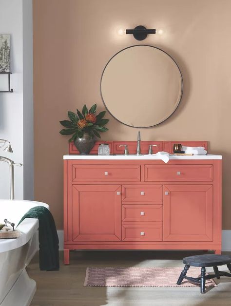 27 Best Paint Colors for Small Bathrooms Bathroom Paint Color Schemes, Paint Colors For Small Bathrooms, Candlelit Bath, Small Bathroom Paint Colors, Small Bathroom Paint, Terracotta Paint, Small Bathroom Colors, Shoji White, Best Bathroom Vanities