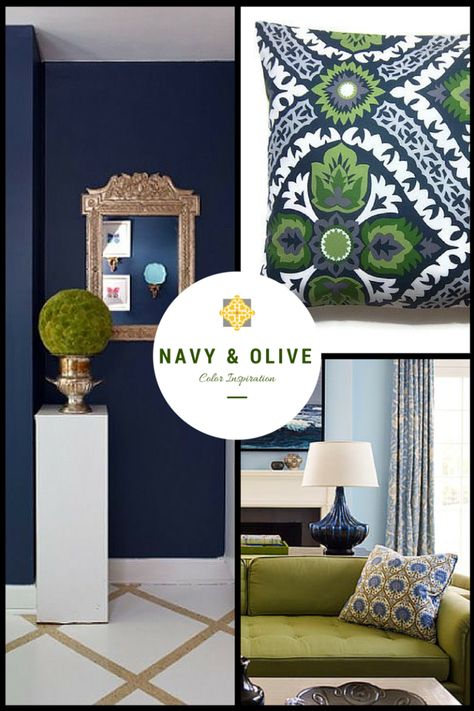 Navy Blue And Olive Green Home Decor, Olive Living Room, Green Living Room Color Scheme, Olive Living Rooms, Blue Green Bedrooms, Blue And Green Living Room, Navy Living Rooms, Scandi Living, Green Living Room