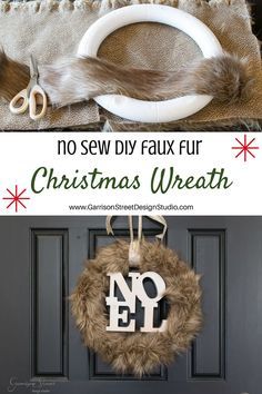 DIY Faux Fur Christmas Wreath 53 Fur Christmas Wreath, Cheap Christmas Wreaths, Fur Wreath, Christmas Wreath Supplies, Diy Faux Fur, Front Door Wreaths Diy, Cheap Ribbon, Christmas Wreath Craft, Diy Christmas Wreath