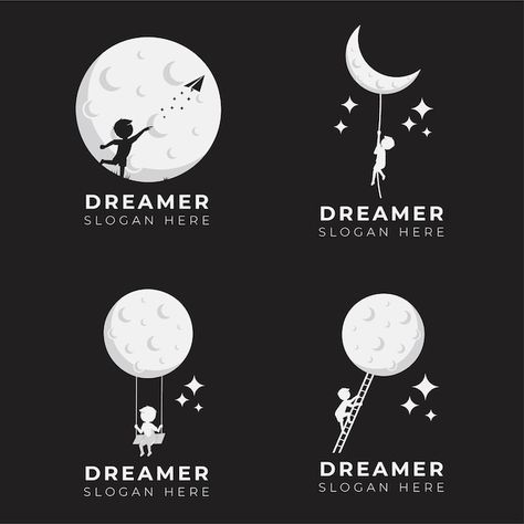 Vector child dream logo design illustrat... | Premium Vector #Freepik #vector #kid-silhouette #childhood #kids-dream #children Dream Logo Design Ideas, Dream Logo Design, Child Care Logo, Logo Star, Dream Logo, Logo Design Illustration, Planet Logo, Star Logo Design, Illustrator Logo