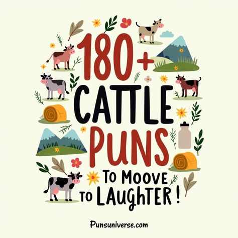 Get ready to graze on some laughter! 🐄✨ Our collection of "180+ Cattle Puns to Mooove You to Laughter" is udderly hilarious and perfect for any pun lover! From witty one-liners to side-splitting jokes, these puns will surely tickle your funny bone. Don't miss out on the best moo-ments of humor! #Puns #LaughterIsTheBestMedicine #MooMoo #FunnyQuotes #BovineHumor #PunLovers #HilariousPuns Berry Puns, Cow Puns, Pun Quotes, Barn Dance, Witty One Liners, The Barnyard, Animal Puns, One Liner, You Funny