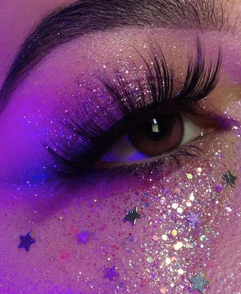 Glitter Face Paint, Glitter Makeup Looks, Cute Eye Makeup, Rave Makeup, Birthday Makeup, Swag Makeup, Purple Makeup, Pinterest Makeup, Makeup Eye Looks