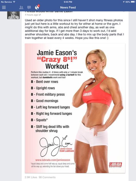 Crazy 8 Jamie Eason Workout, Jaime Eason, Jamie Eason, Barbell Workout, Mommy Workout, Full Body Workouts, Ab Workout At Home, Crazy 8, Live Fit