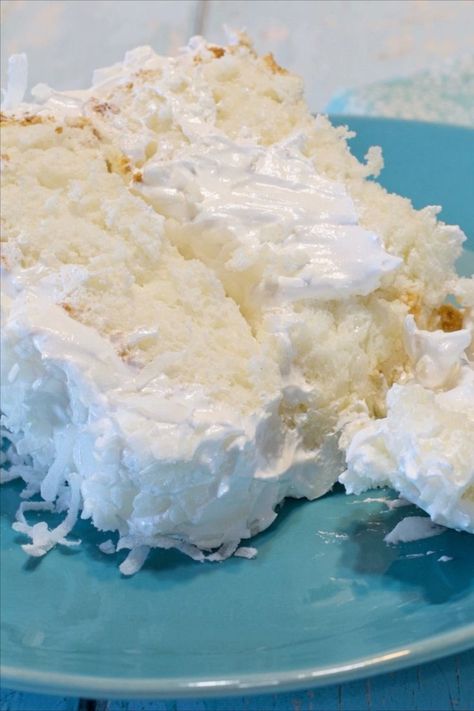 A slice of coconut cloud cake. Coconut Cloud, Cloud Cake, Coconut Cake Recipe, Coconut Desserts, Delicious Cake Recipes, Sweet Breads, Coconut Recipes, Coconut Cake, Piece Of Cake