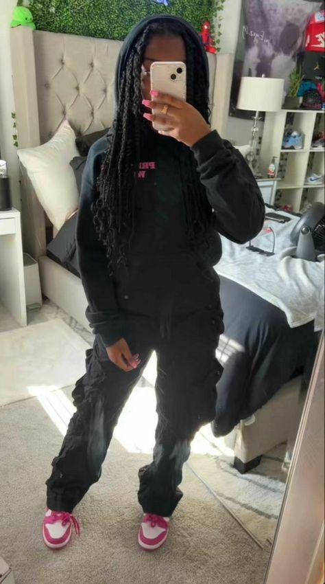 Blackgirl,oufits,ideas,cute Dunk Outfits, Cute Highschool Outfits, Simple Outfits For School, Hoodie And Pants, Teen Swag Outfits, Baggy Hoodie, Cute Lazy Day Outfits, Cute Lazy Outfits, Pink Nike