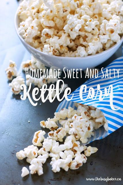 Homemade Kettle Corn, Popcorn Recipes Sweet, Kettle Corn Recipe, Popcorn Recipes Easy, Salty Popcorn, Kettle Corn, Popcorn Recipes, Quick Easy Snacks, Sweet And Salty