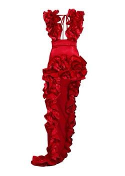 Bronx and Banco - Aurora Ruffle Silk-Blend High-Low Gown $890.00 Red Birthday Dress, Bronx And Banco Dresses, High Low Evening Dresses, Red Evening Gown, Red Birthday, Bronx And Banco, High Low Gown, High Low Maxi Dress, Red Evening Dress