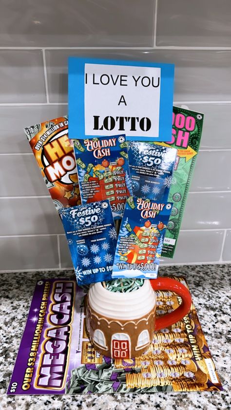 Lottery tickets present Lottery Ticket Gift Ideas, Ticket Gift Ideas, Lottery Ticket Gift, Gift Idea For Husband, Diy Valentines Day Gifts For Him, Easy Gift Idea, Lottery Ticket, Lottery Tickets, Fathers Day Crafts