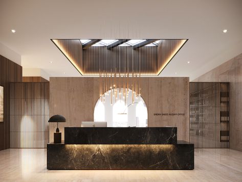 Sheikh Office on Behance Luxury Majlis, Office Reception Design, Hotel Lobby Design, Reception Desk Design, Lobby Interior Design, Lobby Reception, Modern Office Interiors, Dental Office Design, 카페 인테리어 디자인