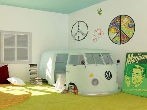 Top 10 Novelty and Unusual VW Camper Gift Ideas Hippie Bed, Car Themed Rooms, Mommo Design, Camper Beds, Vw Camper Van, Boho Styl, Hippy Room, Deco Originale, Hus Inspiration