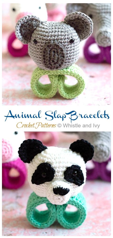 Animal Slap Bracelets Crochet Free Patterns - Crochet  Knitting Crochet Slap Bracelet Pattern Free, Crochet Slap Bracelet, Crochet Slap Bracelet Pattern, Animal Bracelet Patterns, Bracelets Crochet, Random Crochet, Crochet Cuffs, Crocheted Beanies, Crocheted Animals