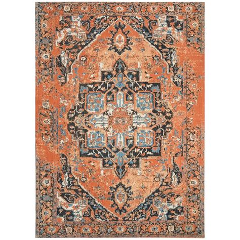 Bungalow Rose Chenault Orange/Navy Area Rug | Wayfair Burnt Orange And Navy Blue, Synthetic Rugs, Turkish Design, Navy Rug, Orange Area Rug, Navy Area Rug, South Shore, Brown Area Rugs, Orange Rugs