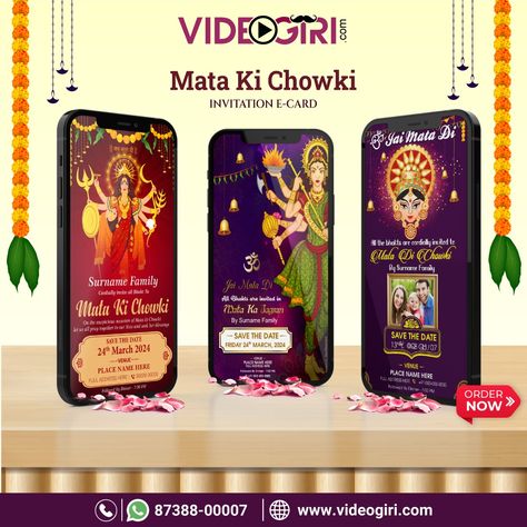 Mata ki Chowki Invitation E-Card Mata Rani, Create Invitations, Place Names, E Card, Working Hours, Call Whatsapp, Invitation Card, Invitation Cards, Save The Date