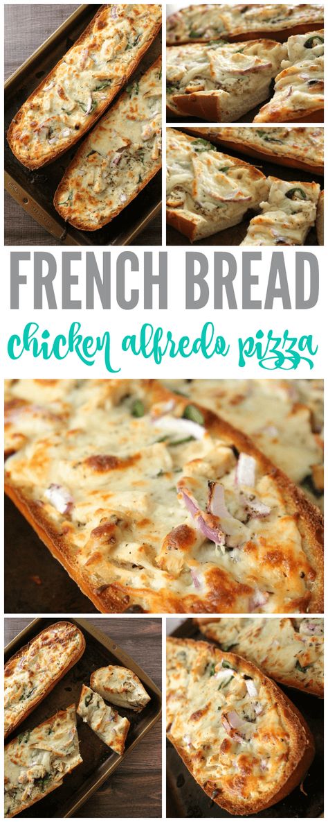 French Bread Chicken, Chicken Alfredo Pizza Recipe, Alfredo Pizza Recipe, Bread Chicken, Chicken Alfredo Pizza, Family Dinner Recipe, Alfredo Pizza, Easy Family Dinner, French Bread Pizza