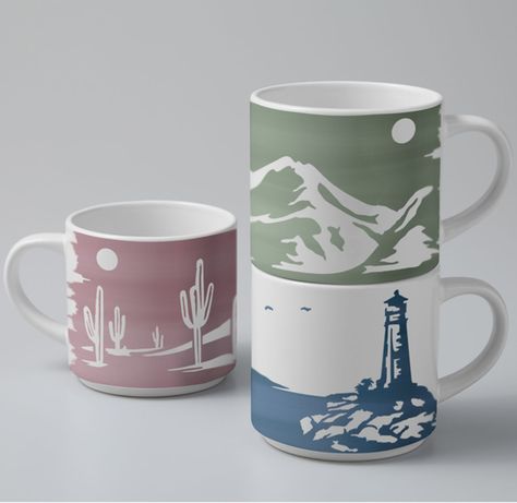 Stackable Mug Designs, Coffee Mug Sublimation, Stackable Mugs, Stacking Mugs, Alphabet Mugs, Camping Mugs, Transfer Sheets, Mug Press, Infusible Ink