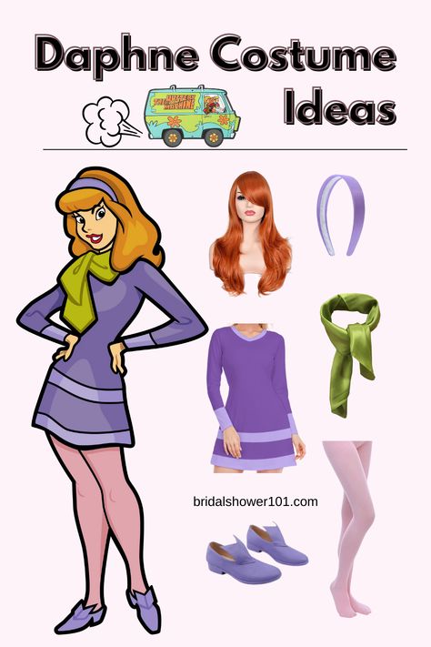 Daphne Costume Inspiration for Halloween and Cosplay | Bridal Shower 101 Daphne Costume Ideas, Fred And Daphne Costume, Daphne Blake Costumes, Shaggy Costume, Scooby Doo Costumes, Daphne Scooby Doo Costume, Daphne Costume, Daphne And Velma, Green Silk Scarf