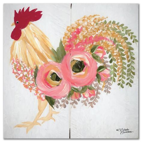 Rooster Painting, Chicken Painting, Rooster Art, Chicken Art, Chickens And Roosters, White Wall Art, Animal Paintings, Art Classes, Painting Inspiration