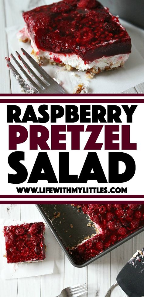 Raspberry Pretzel Salad - Life With My Littles Raspberry Pretzel Salad, Raspberry Jello Salad, Perfect Christmas Dessert, Pretzel Desserts, Savory Cakes, Strawberry Pretzel Salad, Pretzel Salad, Strawberry Pretzel, Raspberry Recipes