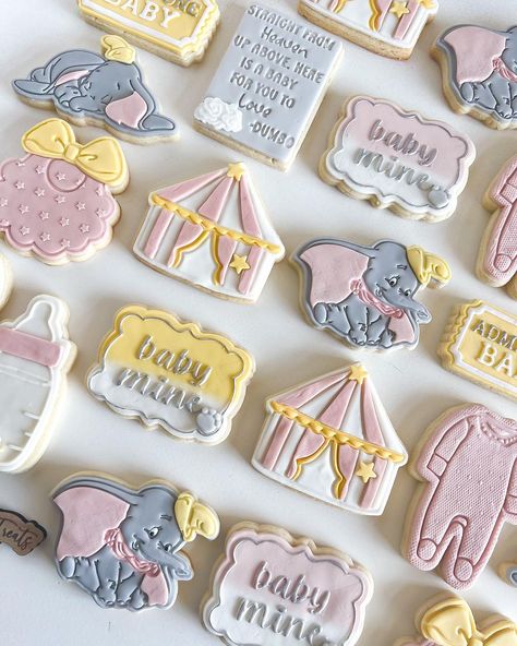 Some cute Dumbo baby shower cookies awaiting a baby girl.… | Instagram Dumbo Cake Pops, Dumbo Cookies Decorated, Dumbo Girl Baby Shower Theme, Baby Disney Baby Shower Ideas, Baby Dumbo Baby Shower Ideas, Dumbo Nursery Ideas, Dumbo Gender Reveal, Dumbo Themed Baby Shower Ideas, Disney Girl Baby Shower Ideas