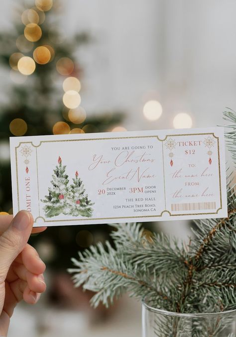 Christmas Tickets Free Printables, Christmas Ticket, Christmas Voucher, Christmas Banquet, Christmas Vouchers, Event Ticket Template, Christmas Event, Ticket Template, Ticket Invitation