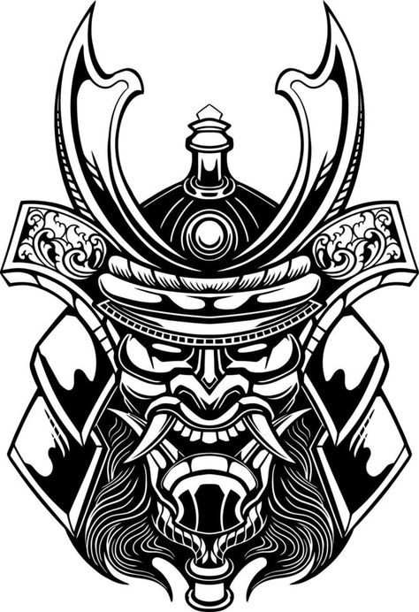 line art of yasuke shogun japan Mascara Oni, Samurai Warrior Tattoo, Helmet Drawing, Helmet Tattoo, Samurai Tattoo Design, Samurai Helmet, Mask Tattoo, Line Art Vector, Samurai Tattoo