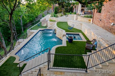 Hillside Pool, Hills Pictures, Spa Outdoor, Sloped Backyard Landscaping, Deck Piscina, Communal Living, Sloped Yard, Sloped Backyard, Pool Landscape Design