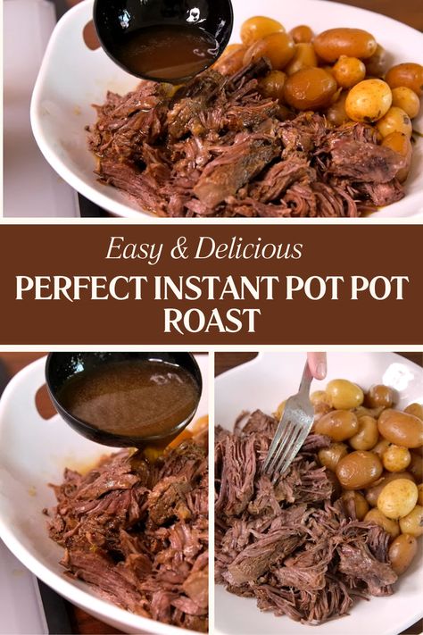 Achieving the perfect Instant Pot Pot Roast involves combining a tender cut of beef, such as chuck roast, with a medley of vegetables like potatoes, carrots, and onions. This method seals in moisture and flavor, thanks to the high-pressure environment of the Instant Pot, which also significantly reduces cooking time. Season the roast with salt, pepper, and your favorite herbs before searing it directly in the pot to develop a rich, caramelized crust. Roast In Instant Pot, Instant Pot Pot Roast, Perfect Dinner Party, Savory Dinner, Potatoes Carrots, Tender Beef, Beef Cuts, Dinner Themes, Chuck Roast