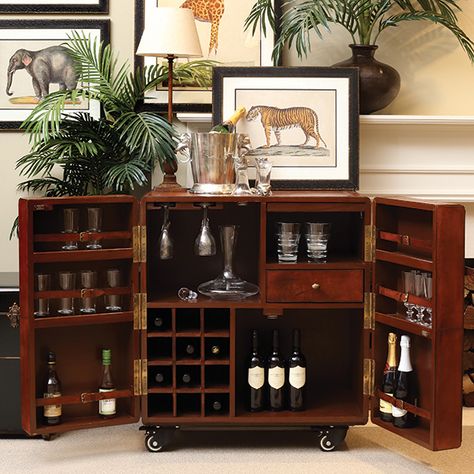 Stocked bar cabinet made from leather. Store Cabinet Design, Dark Hardwood, Small Store, Chestnut Leather, Home Bar Furniture, Wood Interior, Drinks Cabinet, Leather Bar, Storage Area