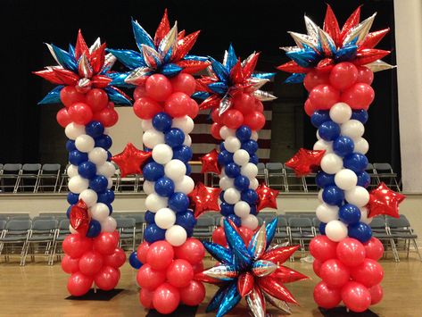 4th Of July Balloons Decoration, Veterans Day Balloons, 4th Of July Balloons, Patriotic Balloons, Army Retirement, Balloon Pillars, Balloon Arch Decorations, Balloon Business, Balloon Tree