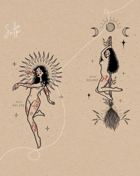 Duas artes disponíveis para tatuar,uma delas inspiradas na deusa da lua,e a outra inspirada na Deusa do sol. A do sol tem tatuagens vermelhas pelo corpo,a da lua está segurando uma vassoura e acima dela tem as fases da lua. Tattoo Simple, Wall Drawing, Piercing Tattoo, Instagram Sign, Tattoos And Piercings, Sims 4, Tatting, Piercings, Around The World