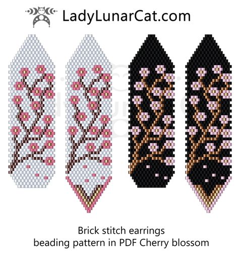 FREE Brick stitch beading pattern - Cherry blossom. by Lady Lunar Cat Brick Stitch Beading, Cherry Blossom Earrings, Miyuki Beads Pattern, Stitch Earrings, Beaded Earring, Beading Patterns Free, Brick Stitch Earrings, Brick Stitch Pattern, Bead Embroidery Patterns