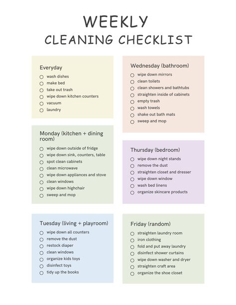 Transform your household chores with our Weekly Cleaning Checklist. This instant download PDF offers a chore chart template and housekeeping checklist printable, making organization a breeze. Keep track of daily tasks effortlessly and enjoy a well-organized home with this handy tool. Say goodbye to clutter and hello to a more streamlined routine. This household organizer is designed to simplify your cleaning schedule, allowing you more time to relax and enjoy your living space. Download your che House Cleaning Routine Checklist, Checklist Cleaning House, Blank Chore Chart Printables, Daily Chores To Keep House Clean, Housekeeping Checklist, Weekly Cleaning Schedule Printable, House Cleaning Schedule, Housekeeper Checklist, Daily Cleaning Schedule