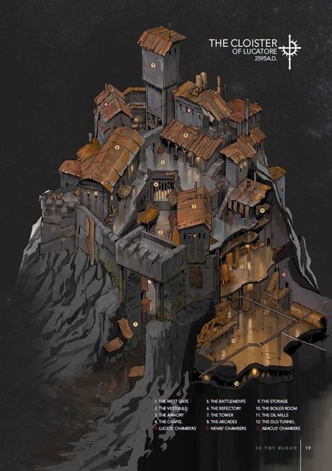 Map - Cloister of Lucatore Dnd Mining Town, Mining Town Fantasy Art, Fantasy Mine, Castle Map, Fantasy City Map, Fantasy Town, Mining Town, 3d Map, Tabletop Rpg Maps