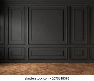 Classic Loft Interior Black Wall Panel Stock Illustration 2075618398 | Shutterstock Black Wall Panel, Ruangan Studio, Black Wainscoting, Deco Tv, Black Molding, Picture Molding, Wall Paneling Diy, Loft Interior, Loft Interiors