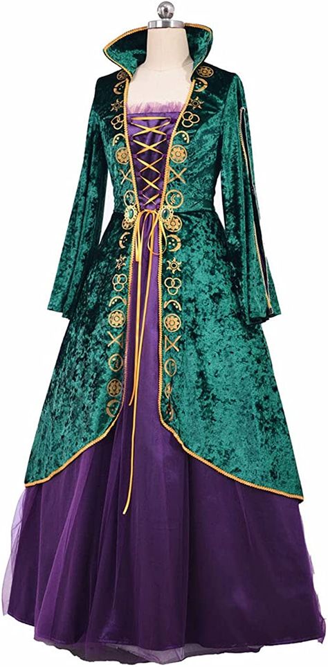 Winifred Sanderson Costume, Sarah Sanderson Costume, Winifred Sanderson, Witch Cosplay, Plus Size Robes, Black Halloween Dress, Green Velvet Dress, Set Outfits, Dress Halloween Costume