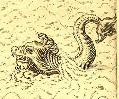 Sea Monster Here There Be Monsters, Vintage Sea Monster Illustrations, Sea Serpent Illustration, Map Sea Monster, Sea Monster Illustration, Map Monsters, Beast Illustration, Ide Scrapbook, Sea Monster Art