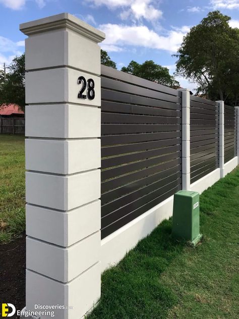 Security Fence Design Ideas For Your Home And Garden - Engineering Discoveries Gard Modern, Pagar Modern, Fence Wall Design, Compound Wall Design, Front Wall Design, Fence Gate Design, Modern Fence Design, House Fence Design, Concrete Fence