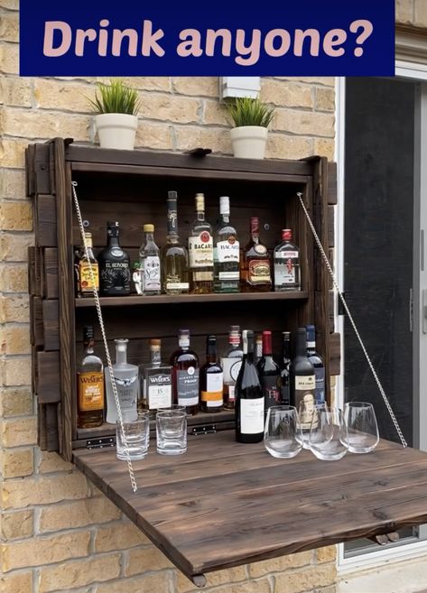 Upcycled my cedar deck boards to make this Murphy Bar and gave it the burnt wood look!! Ideas De Mini Bar, Mini Bar Ideas Small Spaces, Wall Bar Cabinet, Bar Wall Ideas, Look Bar, Mini Bar At Home, Murphy Bar, Kids Bedroom Furniture Design, Small Bars For Home