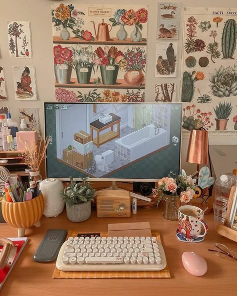 Desk Aesthetic, Cozy Desk, Study Desk Decor, Cozy Gaming, Ikea Desk, Cozy Office, Gamer Room Decor, Desk Inspiration, Desk Inspo