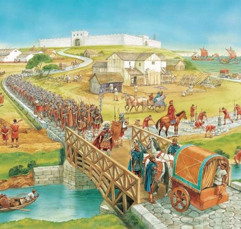 The Romans built roads, aqueducts and fine buildings. Imperiul Roman, Imperial Legion, Roman Britain, Roman Roads, Roman Legion, Roman Republic, Roman Era, Rome Antique, Ancient Warfare