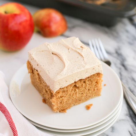 To take this Apple Cake with Fluffy Brown Sugar Buttercream from dessert category to breakfast, simply eliminate the frosting! Apple Cider Cake With Brown Sugar Buttercream Frosting, Apple Buttercream Frosting, Frosting For Apple Cake, Apple Cake With Frosting, Apple Spice Cake With Brown Sugar Icing, Apple Cake Frosting, Brown Sugar Buttercream, Cake With Frosting, Cake Fall