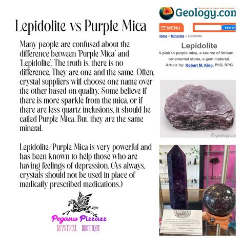 Lepidolite vs Purple Mica Purple Mica Crystal Meaning, Mica Crystal Meaning, Mica Crystal, Orgone Energy, Crystals Healing Properties, Crystals Healing, Crystal Meanings, Healing Properties, Crystals And Gemstones