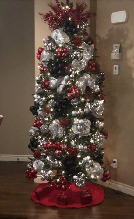 #silver #red #black Christmas Tree, Holiday Decor, Christmas, Red, Silver, Black, Home Decor, Home Décor