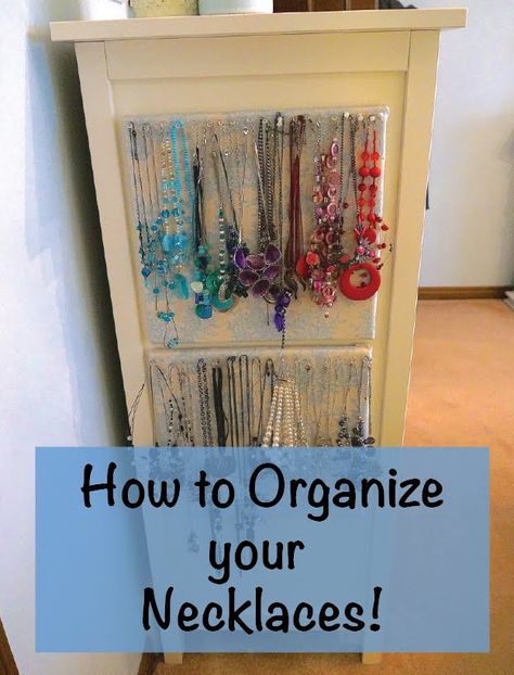 Ways To Organize Necklaces, Necklace Hanging Ideas, How To Store Necklaces Storage Ideas, Diy Necklace Organizer Wall, Hanging Necklaces On Wall, Necklace Hangers Ideas, Long Necklace Organization, Wall Necklace Organizer, Ways To Hang Necklaces